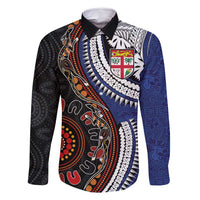 Fiji and Australia Together Family Matching Summer Maxi Dress and Hawaiian Shirt Kangaroo Aboriginal with Tribal Tapa Hibiscus Half Style - Polynesian Pride