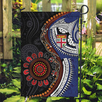 Fiji and Australia Together Garden Flag Kangaroo Aboriginal with Tribal Tapa Hibiscus Half Style - Polynesian Pride