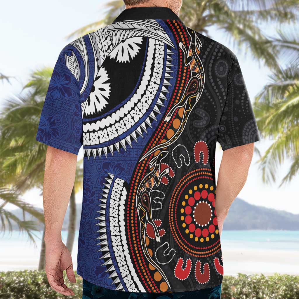 Fiji and Australia Together Hawaiian Shirt Kangaroo Aboriginal with Tribal Tapa Hibiscus Half Style - Polynesian Pride