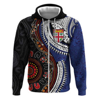 Fiji and Australia Together Hoodie Kangaroo Aboriginal with Tribal Tapa Hibiscus Half Style - Polynesian Pride