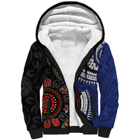 Fiji and Australia Together Sherpa Hoodie Kangaroo Aboriginal with Tribal Tapa Hibiscus Half Style - Polynesian Pride
