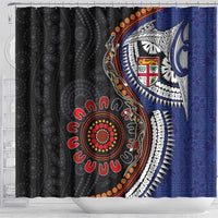 Fiji and Australia Together Shower Curtain Kangaroo Aboriginal with Tribal Tapa Hibiscus Half Style - Polynesian Pride