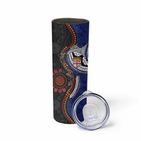 Fiji and Australia Together Skinny Tumbler Kangaroo Aboriginal with Tribal Tapa Hibiscus Half Style - Polynesian Pride
