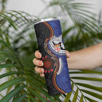 Fiji and Australia Together Skinny Tumbler Kangaroo Aboriginal with Tribal Tapa Hibiscus Half Style - Polynesian Pride