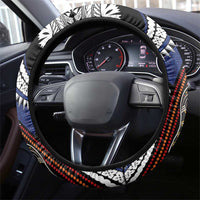 Fiji and Australia Together Steering Wheel Cover Kangaroo Aboriginal with Tribal Tapa Hibiscus Half Style - Polynesian Pride