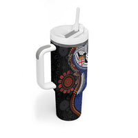 Fiji and Australia Together Tumbler With Handle Kangaroo Aboriginal with Tribal Tapa Hibiscus Half Style - Polynesian Pride