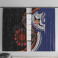Fiji and Australia Together Window Curtain Kangaroo Aboriginal with Tribal Tapa Hibiscus Half Style - Polynesian Pride