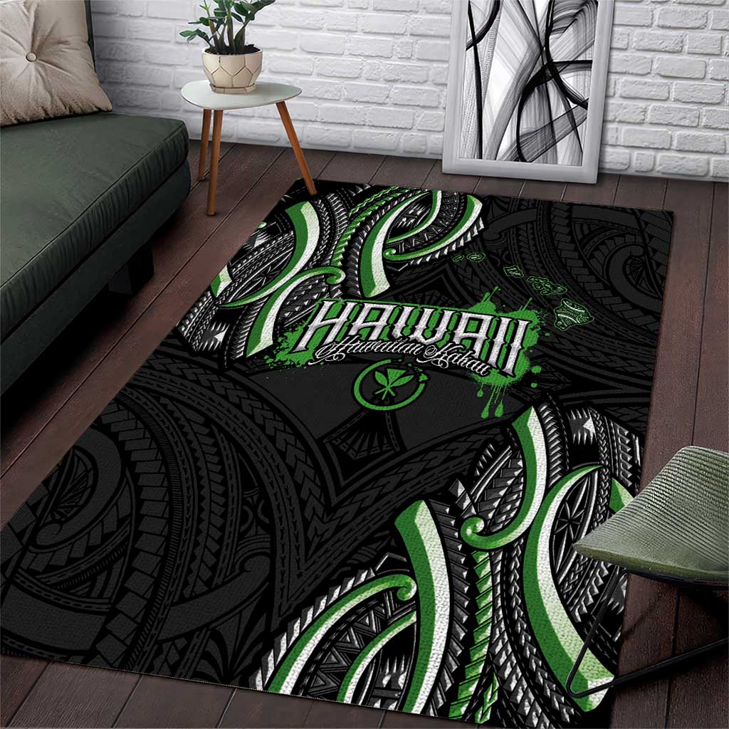 Traditional Art Hawaiian Kakau Tattoos Area Rug Green Color - Polynesian Pride