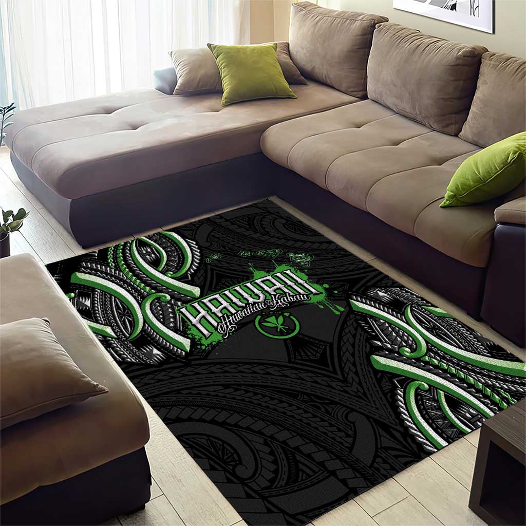 Traditional Art Hawaiian Kakau Tattoos Area Rug Green Color - Polynesian Pride