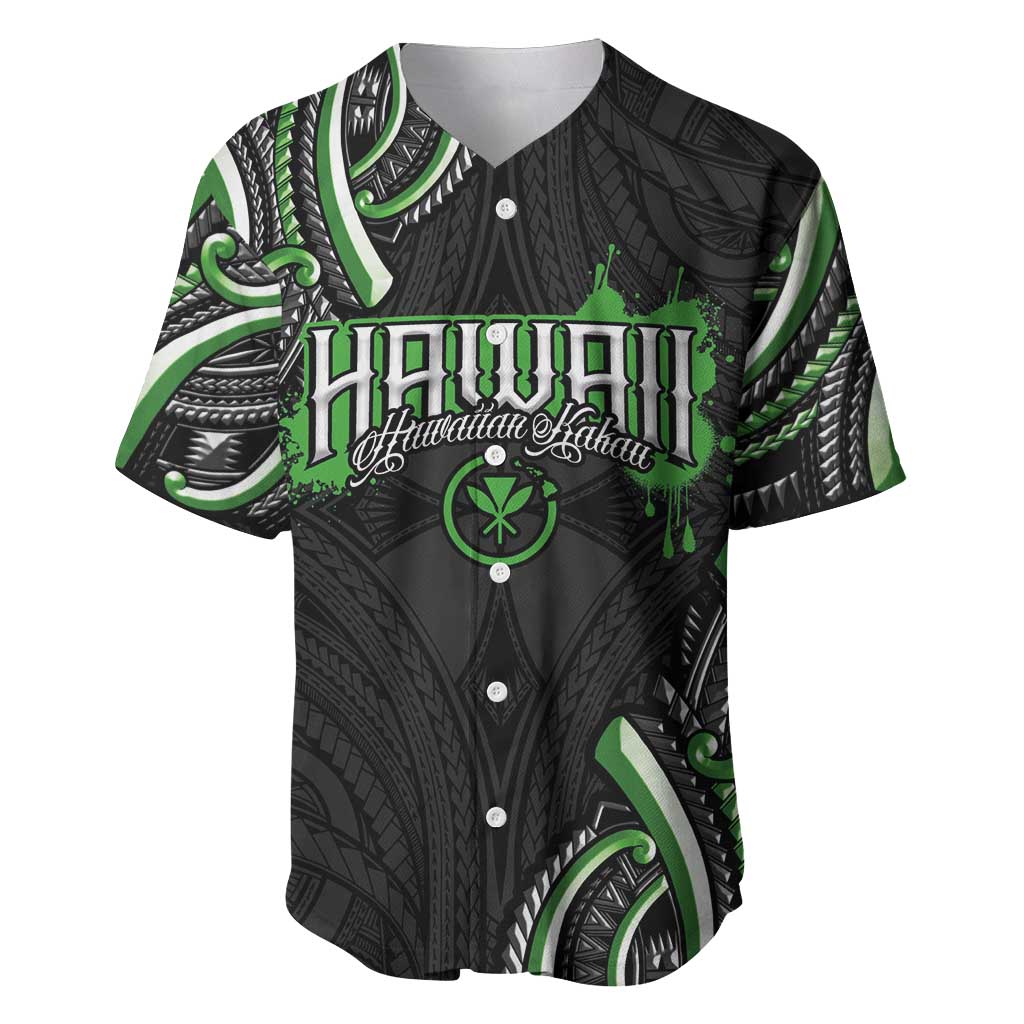 Traditional Art Hawaiian Kakau Tattoos Baseball Jersey Green Color - Polynesian Pride