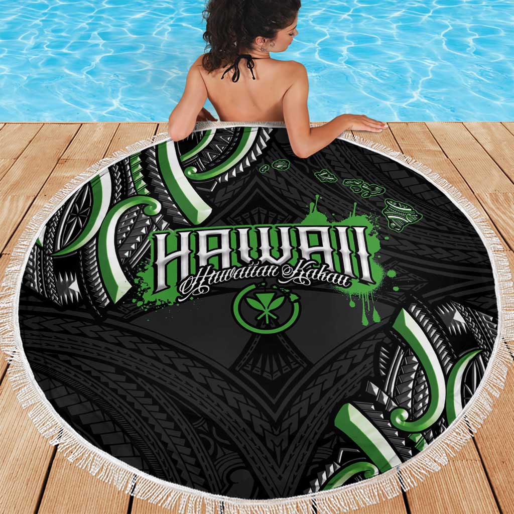 Traditional Art Hawaiian Kakau Tattoos Beach Blanket Green Color - Polynesian Pride