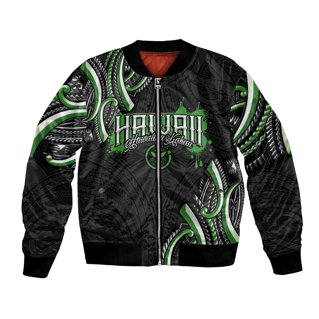 Traditional Art Hawaiian Kakau Tattoos Bomber Jacket Green Color - Polynesian Pride