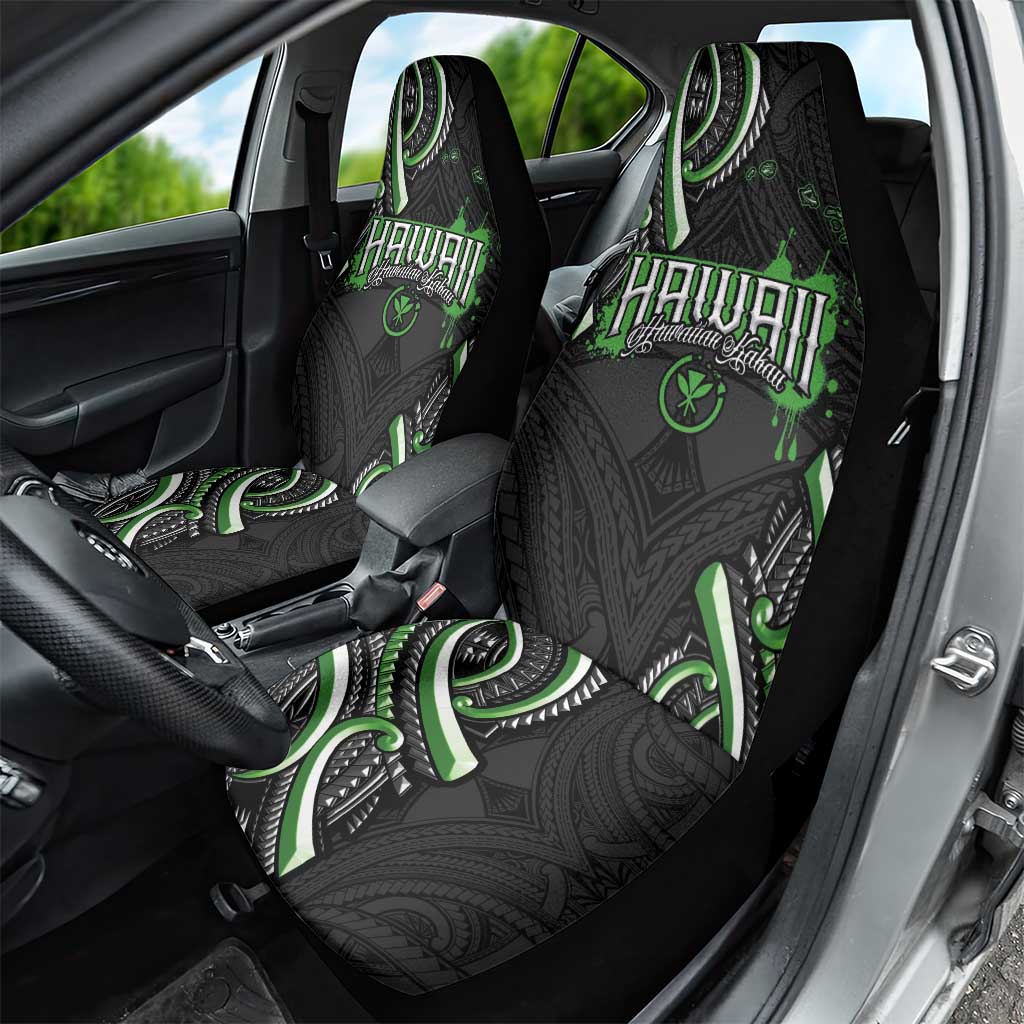 Traditional Art Hawaiian Kakau Tattoos Car Seat Cover Green Color - Polynesian Pride