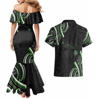 Traditional Art Hawaiian Kakau Tattoos Couples Matching Mermaid Dress and Hawaiian Shirt Green Color - Polynesian Pride