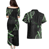 Traditional Art Hawaiian Kakau Tattoos Couples Matching Puletasi and Hawaiian Shirt Green Color - Polynesian Pride