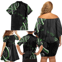 Traditional Art Hawaiian Kakau Tattoos Family Matching Off Shoulder Short Dress and Hawaiian Shirt Green Color - Polynesian Pride