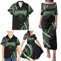 Traditional Art Hawaiian Kakau Tattoos Family Matching Puletasi and Hawaiian Shirt Green Color - Polynesian Pride