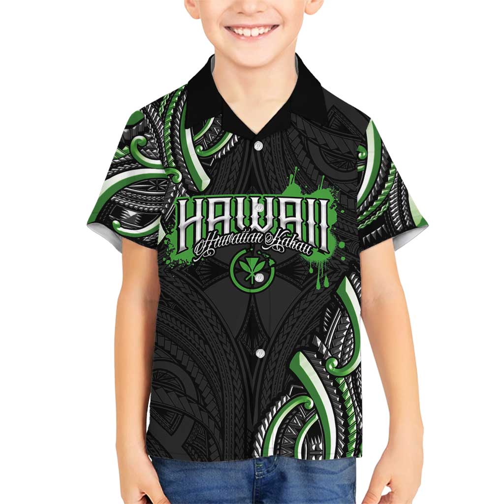 Traditional Art Hawaiian Kakau Tattoos Family Matching Summer Maxi Dress and Hawaiian Shirt Green Color - Polynesian Pride