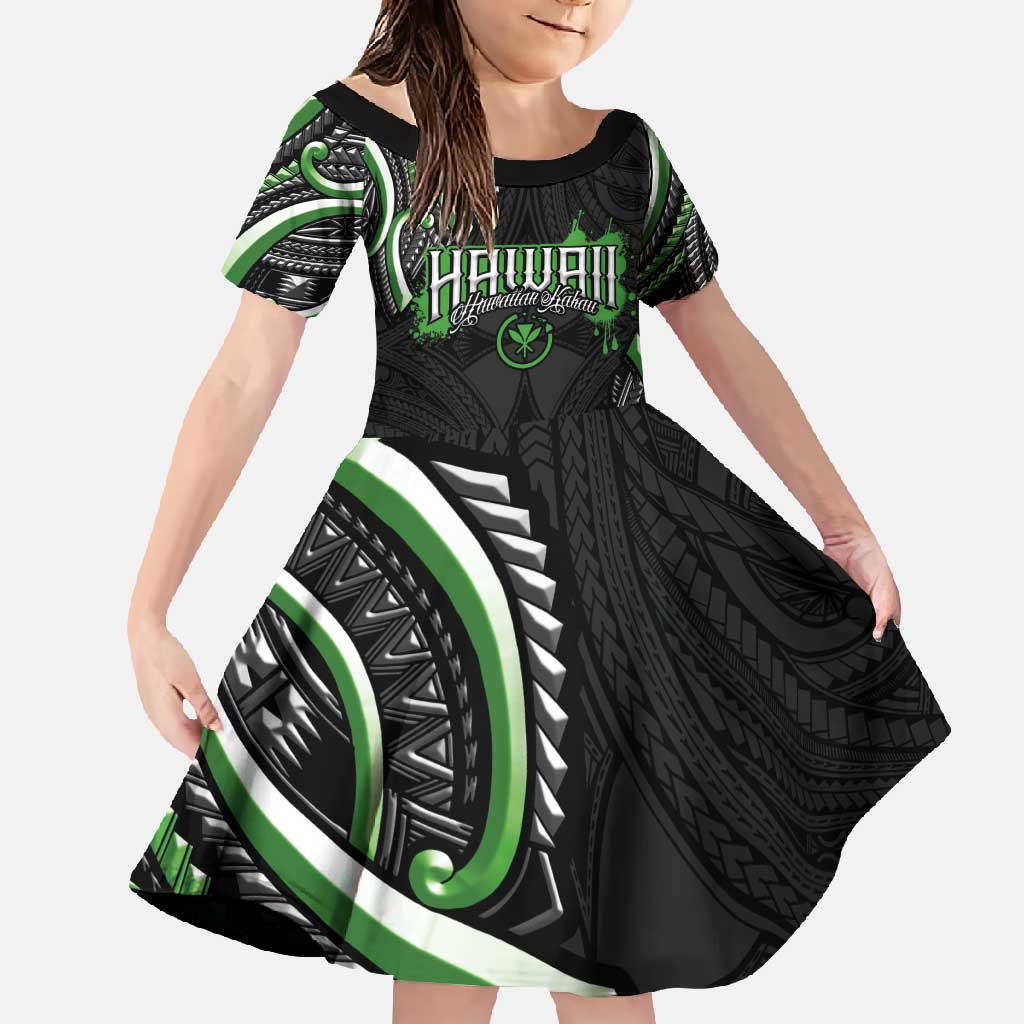 Traditional Art Hawaiian Kakau Tattoos Family Matching Tank Maxi Dress and Hawaiian Shirt Green Color - Polynesian Pride