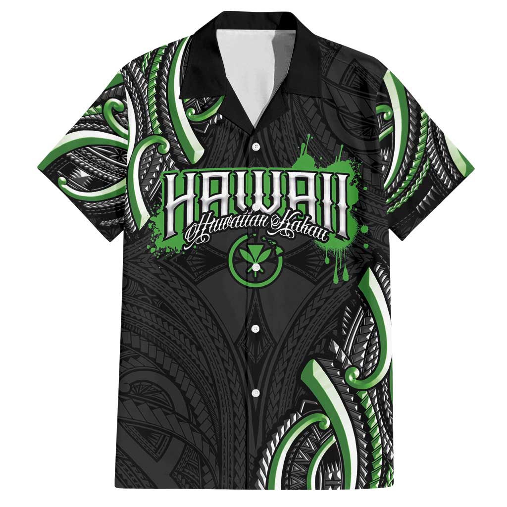 Traditional Art Hawaiian Kakau Tattoos Family Matching Tank Maxi Dress and Hawaiian Shirt Green Color - Polynesian Pride