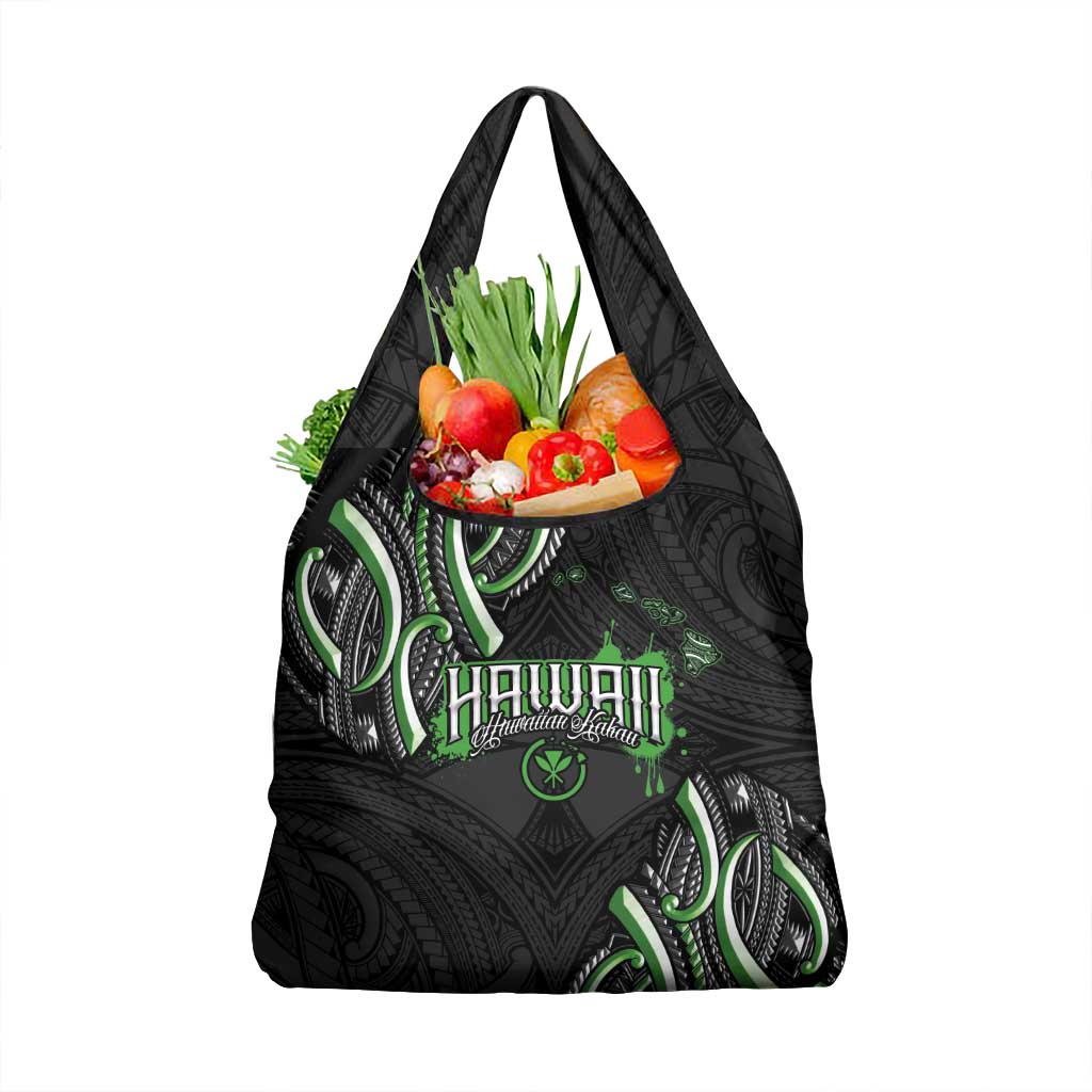 Traditional Art Hawaiian Kakau Tattoos Grocery Bag Green Color - Polynesian Pride