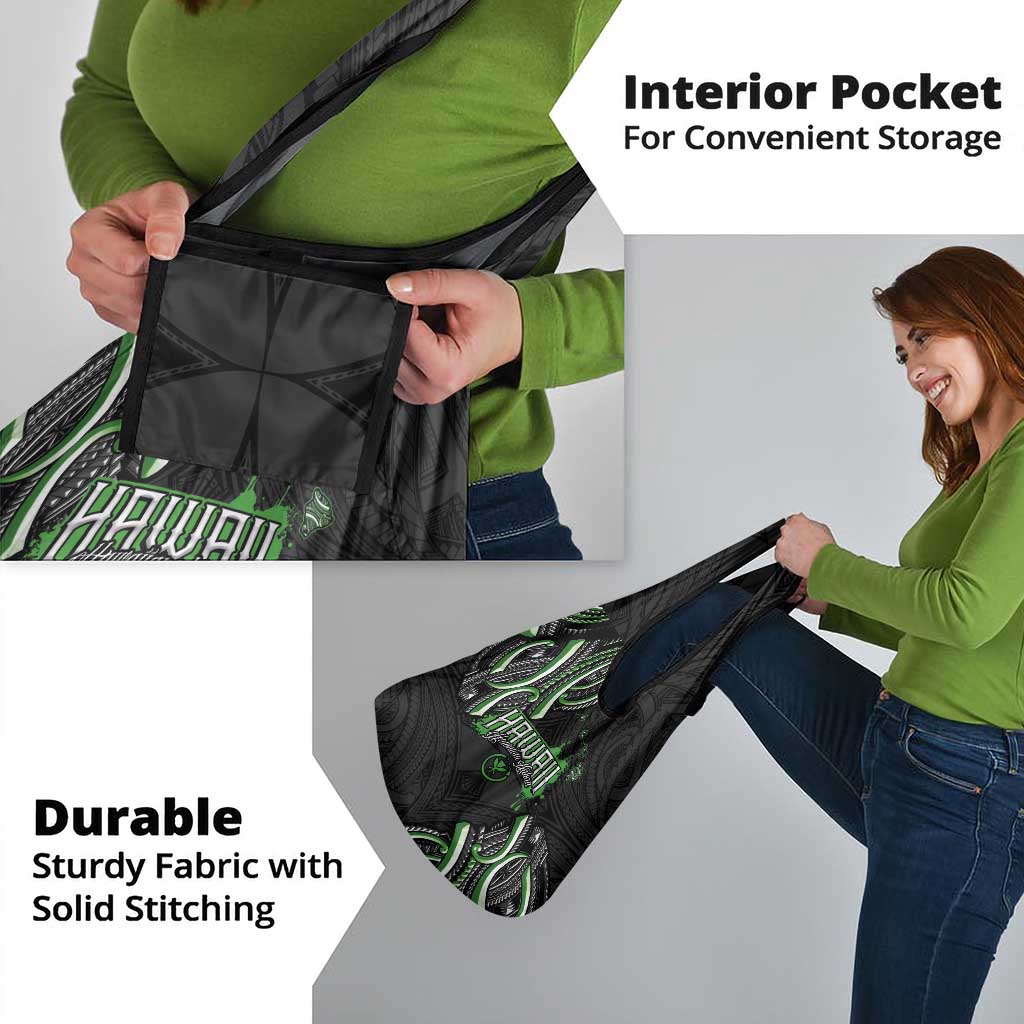 Traditional Art Hawaiian Kakau Tattoos Grocery Bag Green Color - Polynesian Pride