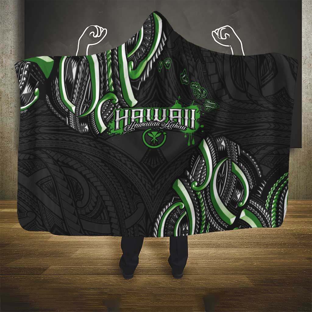 Traditional Art Hawaiian Kakau Tattoos Hooded Blanket Green Color LT03 - Polynesian Pride