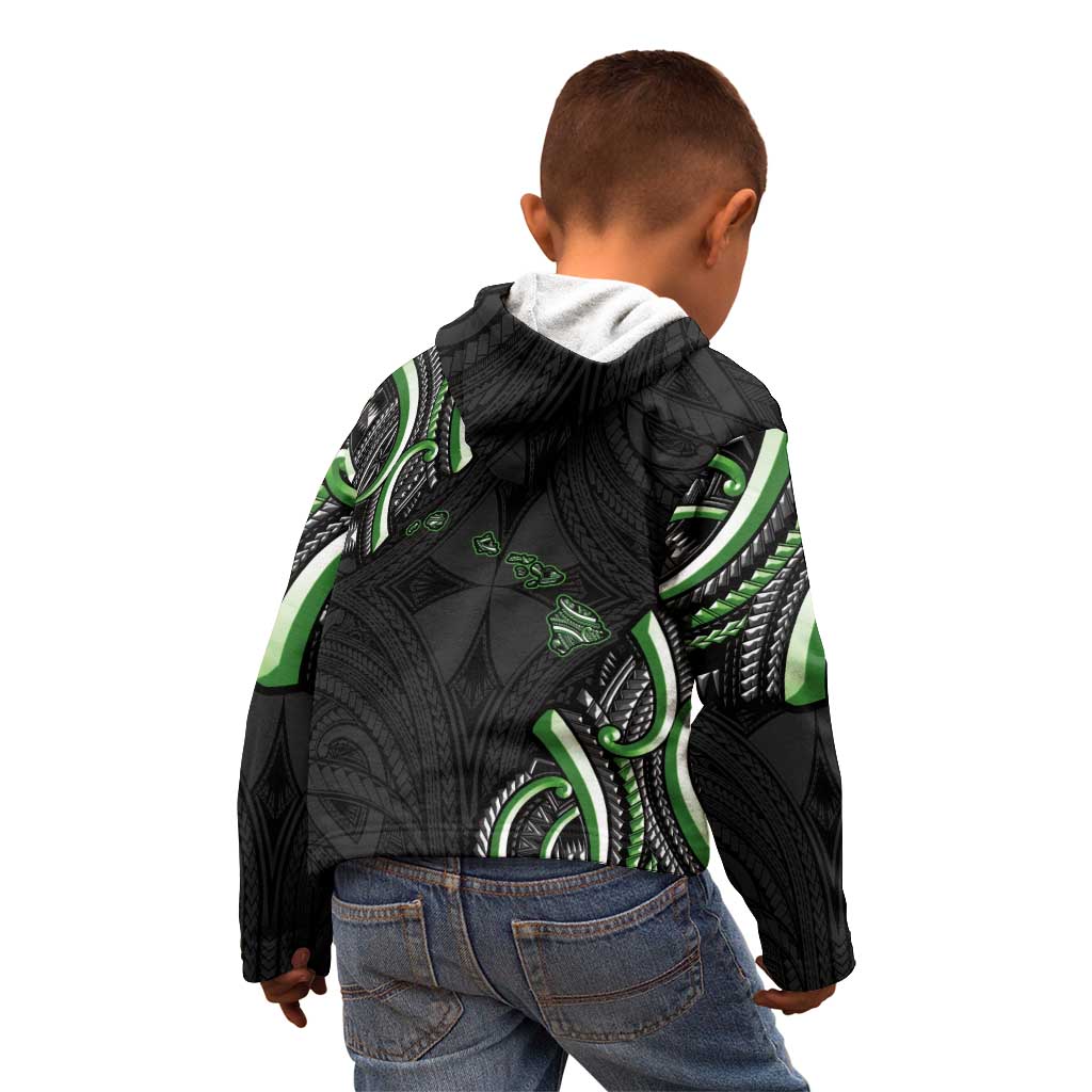Traditional Art Hawaiian Kakau Tattoos Kid Hoodie Green Color - Polynesian Pride