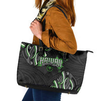 Traditional Art Hawaiian Kakau Tattoos Leather Tote Bag Green Color - Polynesian Pride