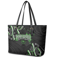 Traditional Art Hawaiian Kakau Tattoos Leather Tote Bag Green Color - Polynesian Pride