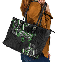 Traditional Art Hawaiian Kakau Tattoos Leather Tote Bag Green Color - Polynesian Pride