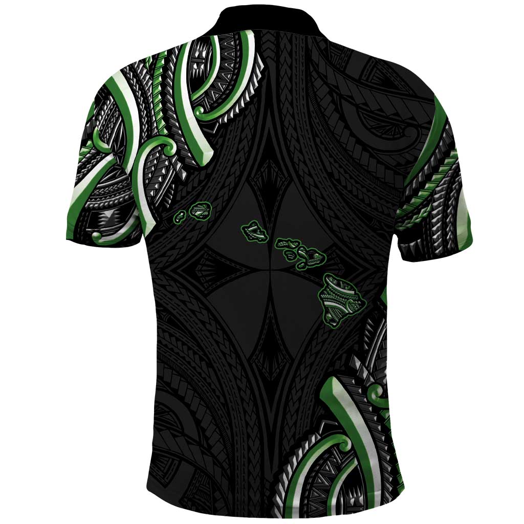 Traditional Art Hawaiian Kakau Tattoos Polo Shirt Green Color - Polynesian Pride