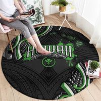 Traditional Art Hawaiian Kakau Tattoos Round Carpet Green Color - Polynesian Pride