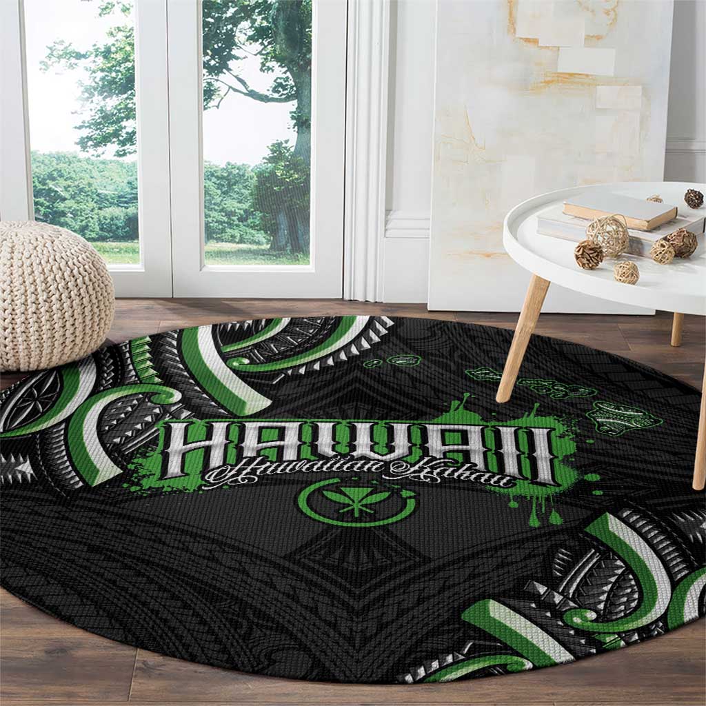 Traditional Art Hawaiian Kakau Tattoos Round Carpet Green Color - Polynesian Pride