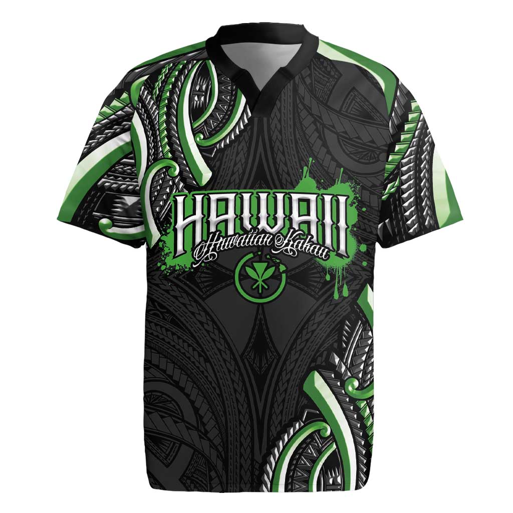 Traditional Art Hawaiian Kakau Tattoos Rugby Jersey Green Color - Polynesian Pride