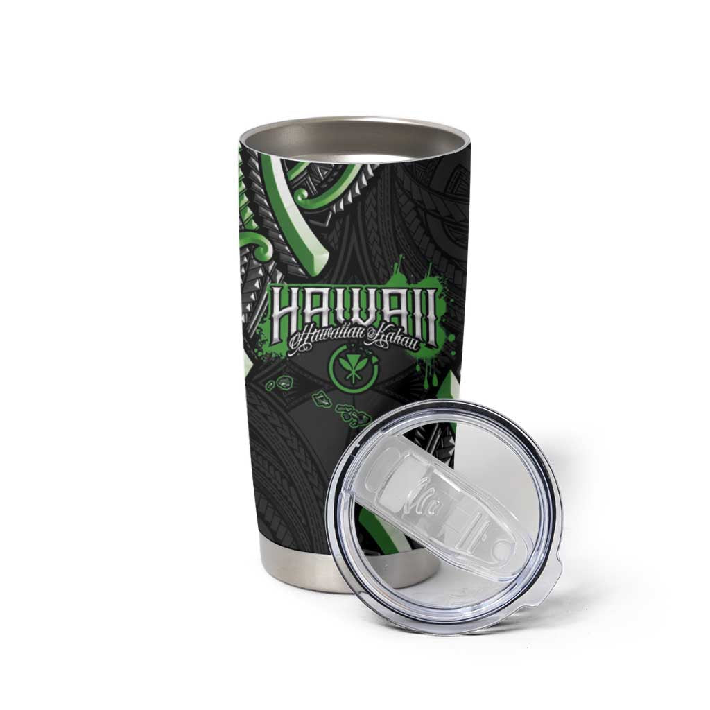 Traditional Art Hawaiian Kakau Tattoos Tumbler Cup Green Color - Polynesian Pride