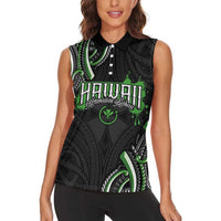 Traditional Art Hawaiian Kakau Tattoos Women Sleeveless Polo Shirt Green Color - Polynesian Pride