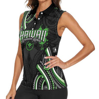 Traditional Art Hawaiian Kakau Tattoos Women Sleeveless Polo Shirt Green Color - Polynesian Pride