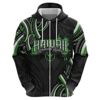 Traditional Art Hawaiian Kakau Tattoos Zip Hoodie Green Color - Polynesian Pride