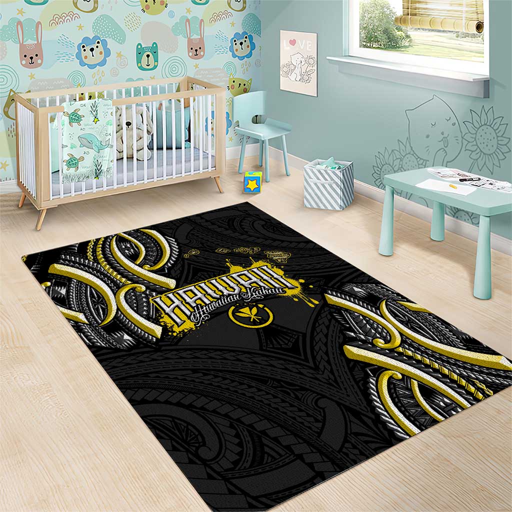 Traditional Art Hawaiian Kakau Tattoos Area Rug Yellow Color - Polynesian Pride