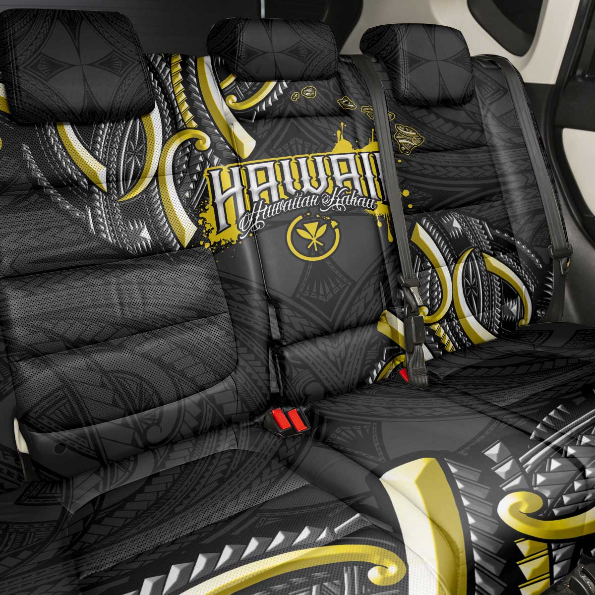 Traditional Art Hawaiian Kakau Tattoos Back Car Seat Cover Yellow Color - Polynesian Pride