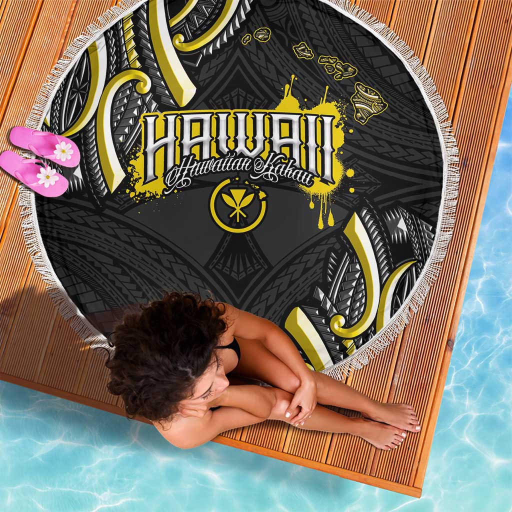 Traditional Art Hawaiian Kakau Tattoos Beach Blanket Yellow Color - Polynesian Pride