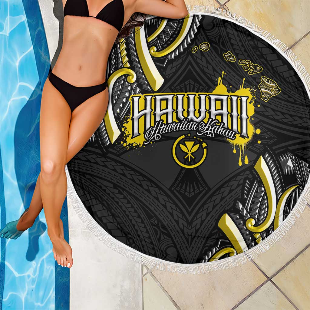 Traditional Art Hawaiian Kakau Tattoos Beach Blanket Yellow Color - Polynesian Pride