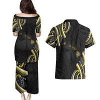 Traditional Art Hawaiian Kakau Tattoos Couples Matching Puletasi and Hawaiian Shirt Yellow Color - Polynesian Pride