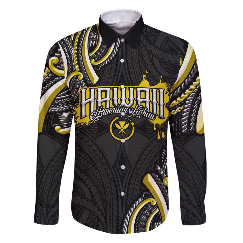 Traditional Art Hawaiian Kakau Tattoos Family Matching Long Sleeve Bodycon Dress and Hawaiian Shirt Yellow Color - Polynesian Pride