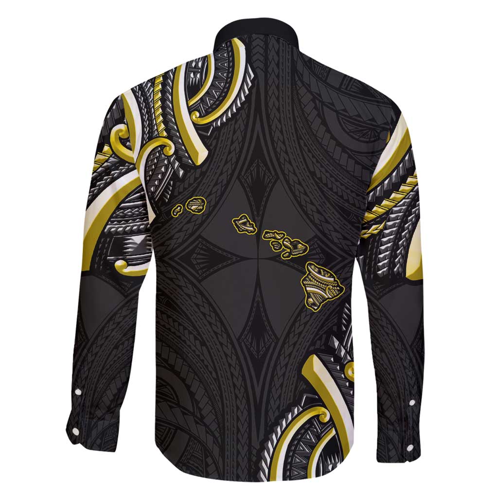 Traditional Art Hawaiian Kakau Tattoos Family Matching Long Sleeve Bodycon Dress and Hawaiian Shirt Yellow Color - Polynesian Pride