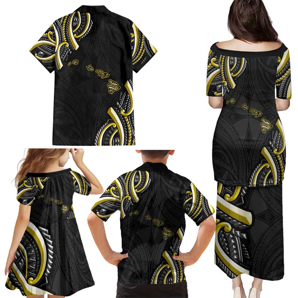 Traditional Art Hawaiian Kakau Tattoos Family Matching Puletasi and Hawaiian Shirt Yellow Color - Polynesian Pride