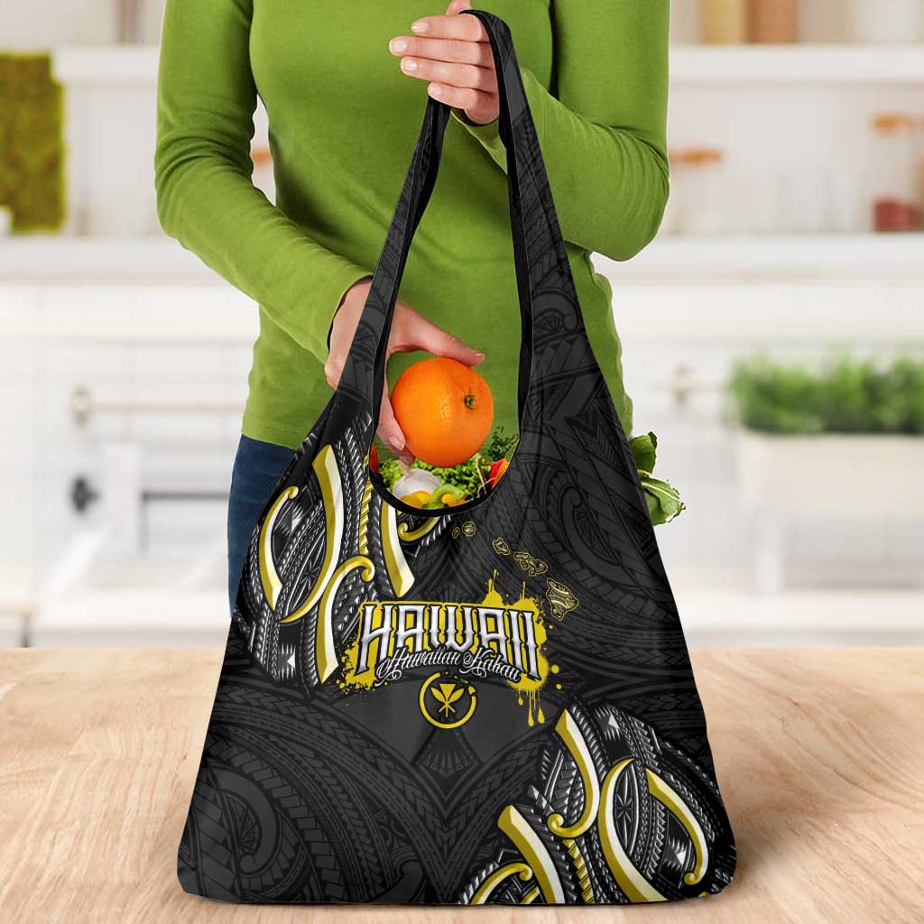 Traditional Art Hawaiian Kakau Tattoos Grocery Bag Yellow Color - Polynesian Pride