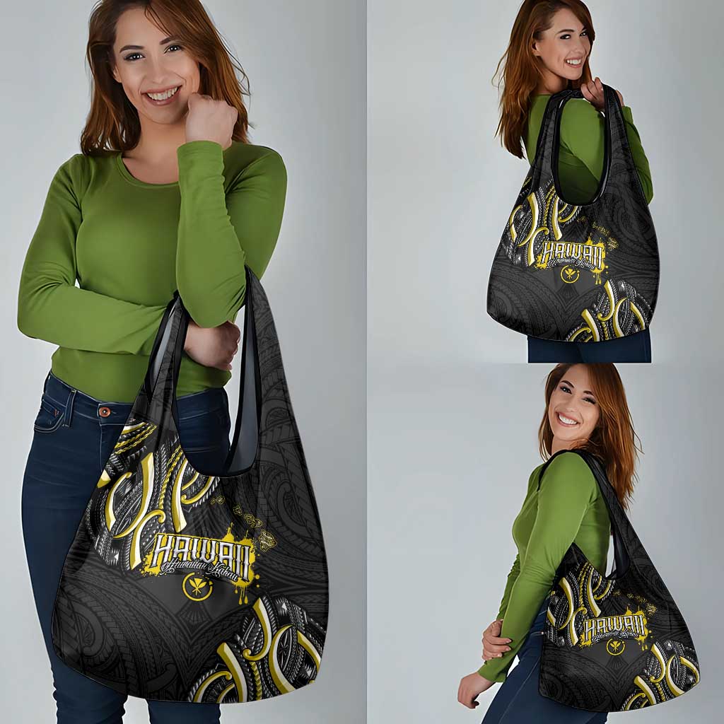 Traditional Art Hawaiian Kakau Tattoos Grocery Bag Yellow Color - Polynesian Pride