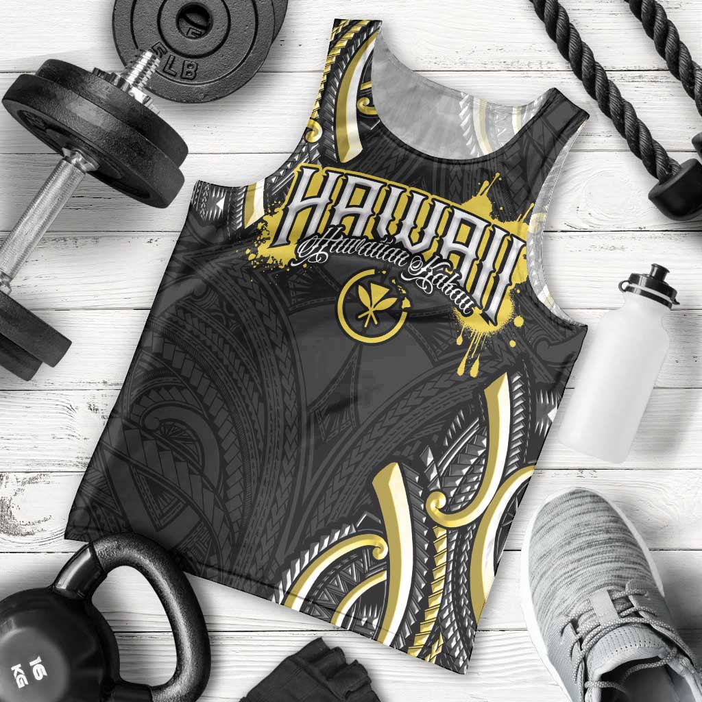 Traditional Art Hawaiian Kakau Tattoos Men Tank Top Yellow Color - Polynesian Pride